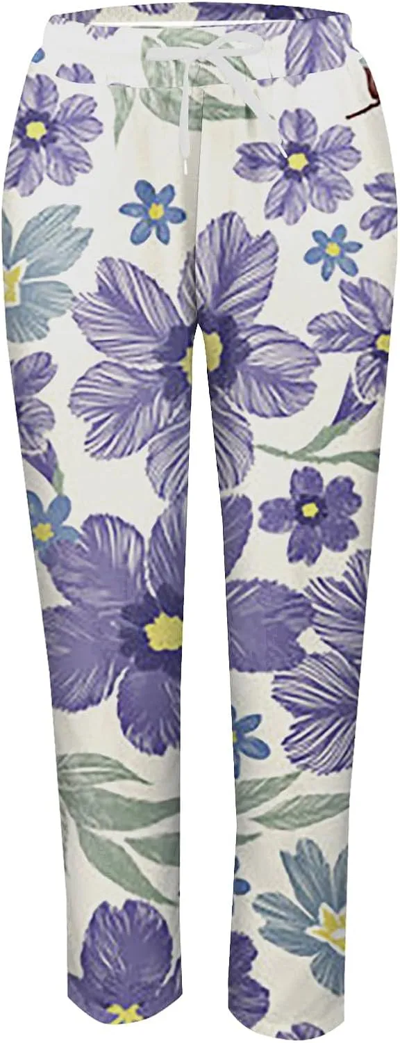 Flowy Linen Pants Summer Wide Leg Pants Drawstring Elastic Waist Pants High Waisted Pants Casual Beach Trousers Boho