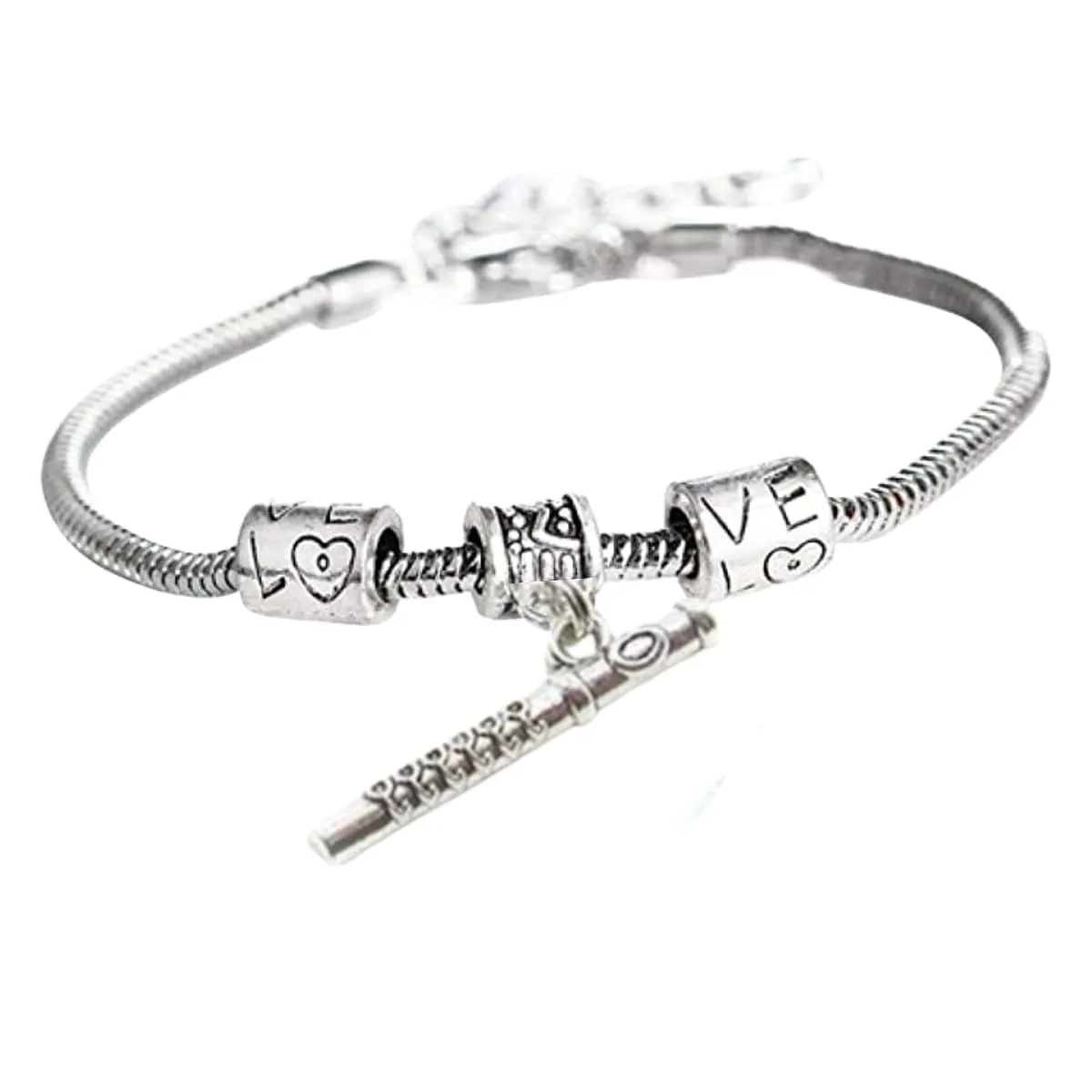 Flute Jewelry, Flute Love Charm Adjustable Bracelet - Music Jewelry Gift - Marching Band Bracelet -Music Lover Jewelry Gift for Women, Teens and Girls