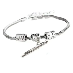 Flute Jewelry, Flute Love Charm Adjustable Bracelet - Music Jewelry Gift - Marching Band Bracelet -Music Lover Jewelry Gift for Women, Teens and Girls
