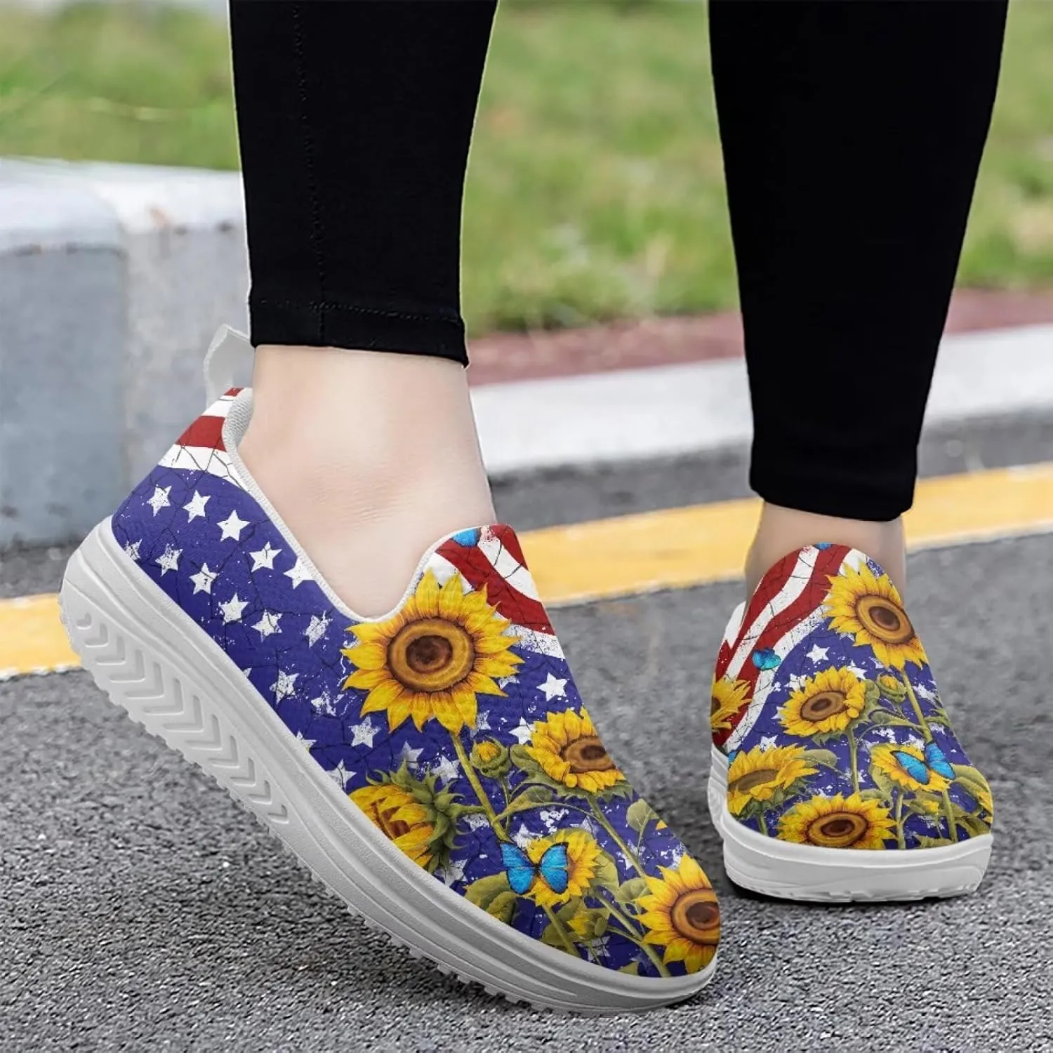 Forchrinse Womens Platform Shoes Casual Wedges Shoes Fashion Low Top Walking Sneakers Comfortable Slip on Platform Shoe