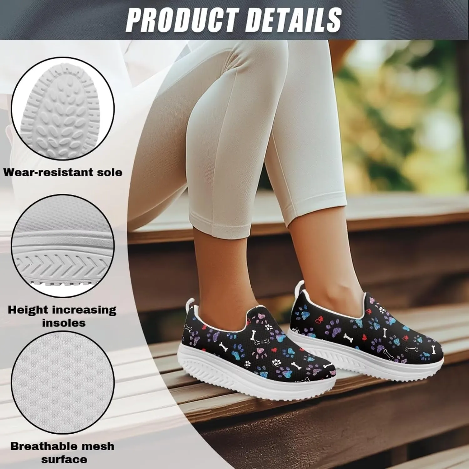 Forchrinse Womens Platform Shoes Casual Wedges Shoes Fashion Low Top Walking Sneakers Comfortable Slip on Platform Shoe