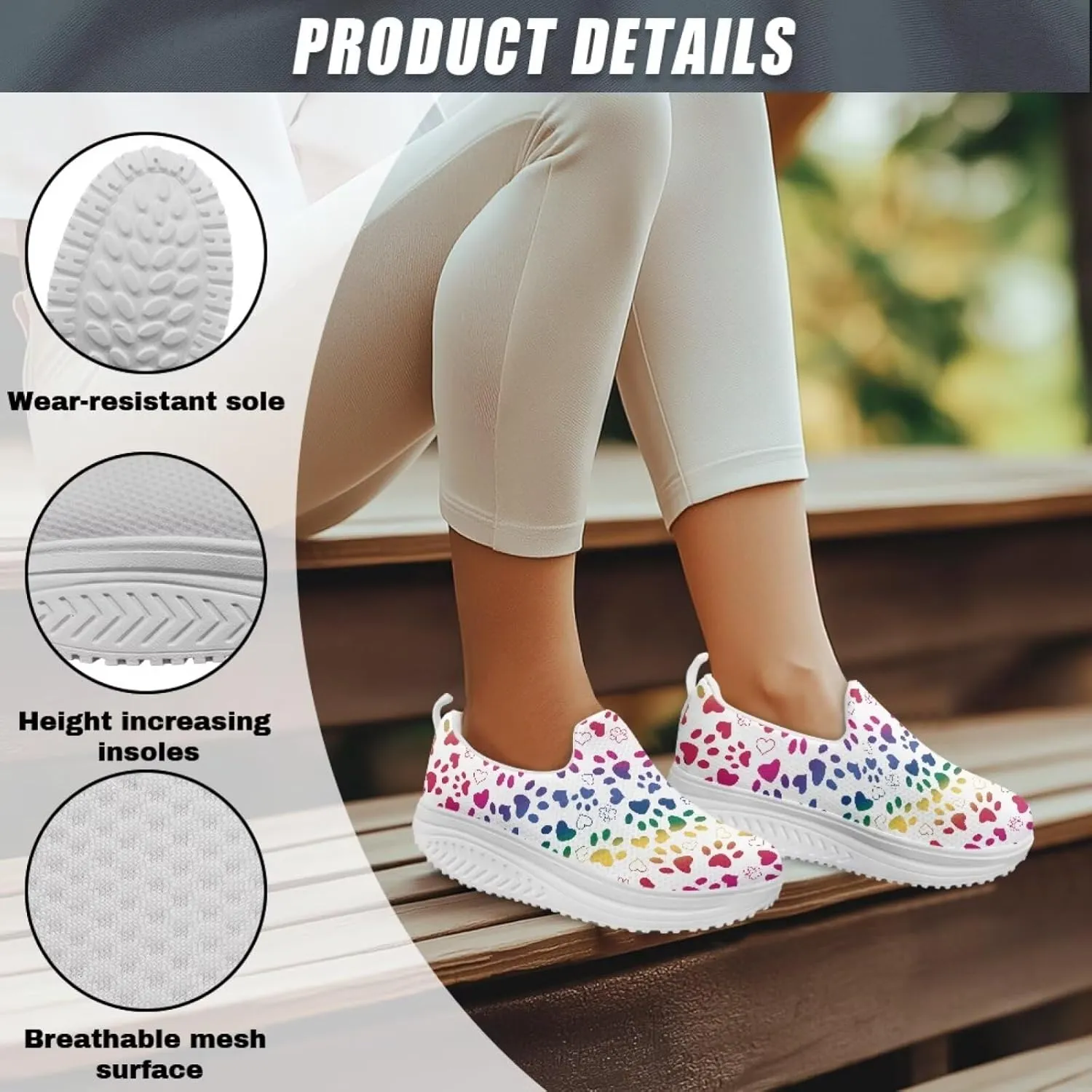 Forchrinse Womens Platform Shoes Casual Wedges Shoes Fashion Low Top Walking Sneakers Comfortable Slip on Platform Shoe