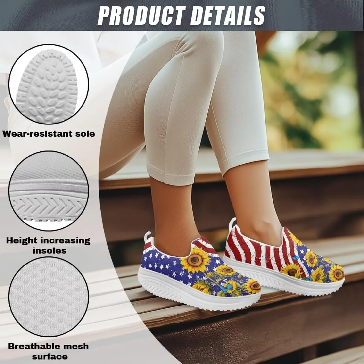 Forchrinse Womens Platform Shoes Casual Wedges Shoes Fashion Low Top Walking Sneakers Comfortable Slip on Platform Shoe