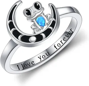 Frog Rings 925 Sterling Silver Moon Jewelry Frog Gift Frog Jewelry for Women