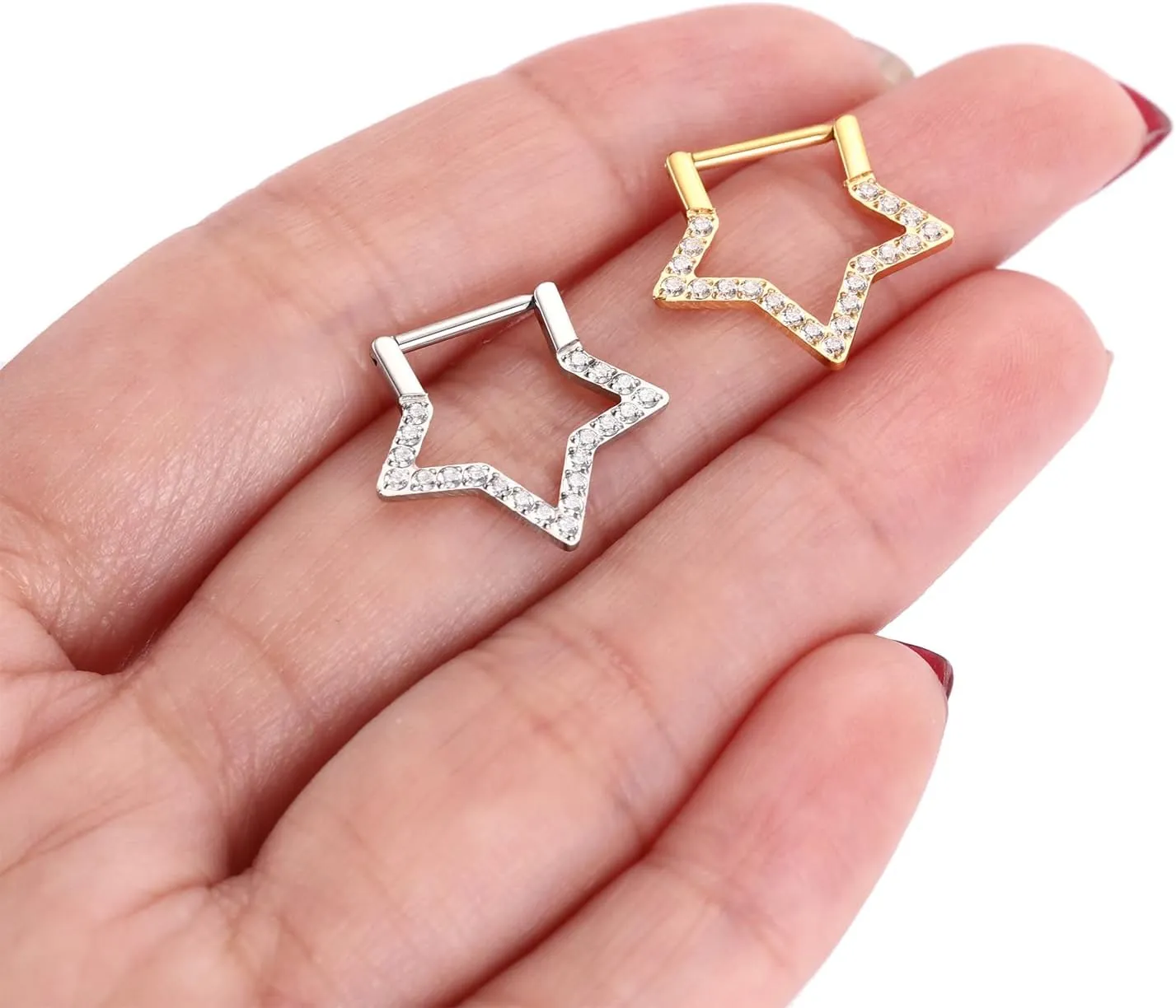 FUNLMO Star Septum Jewelry Daith Piercing Jewelry Nose Ring Huggie Earring Cartilage Earring Tragus Helix Rook Conch Piercing Jewelry 316L Surgical Steel