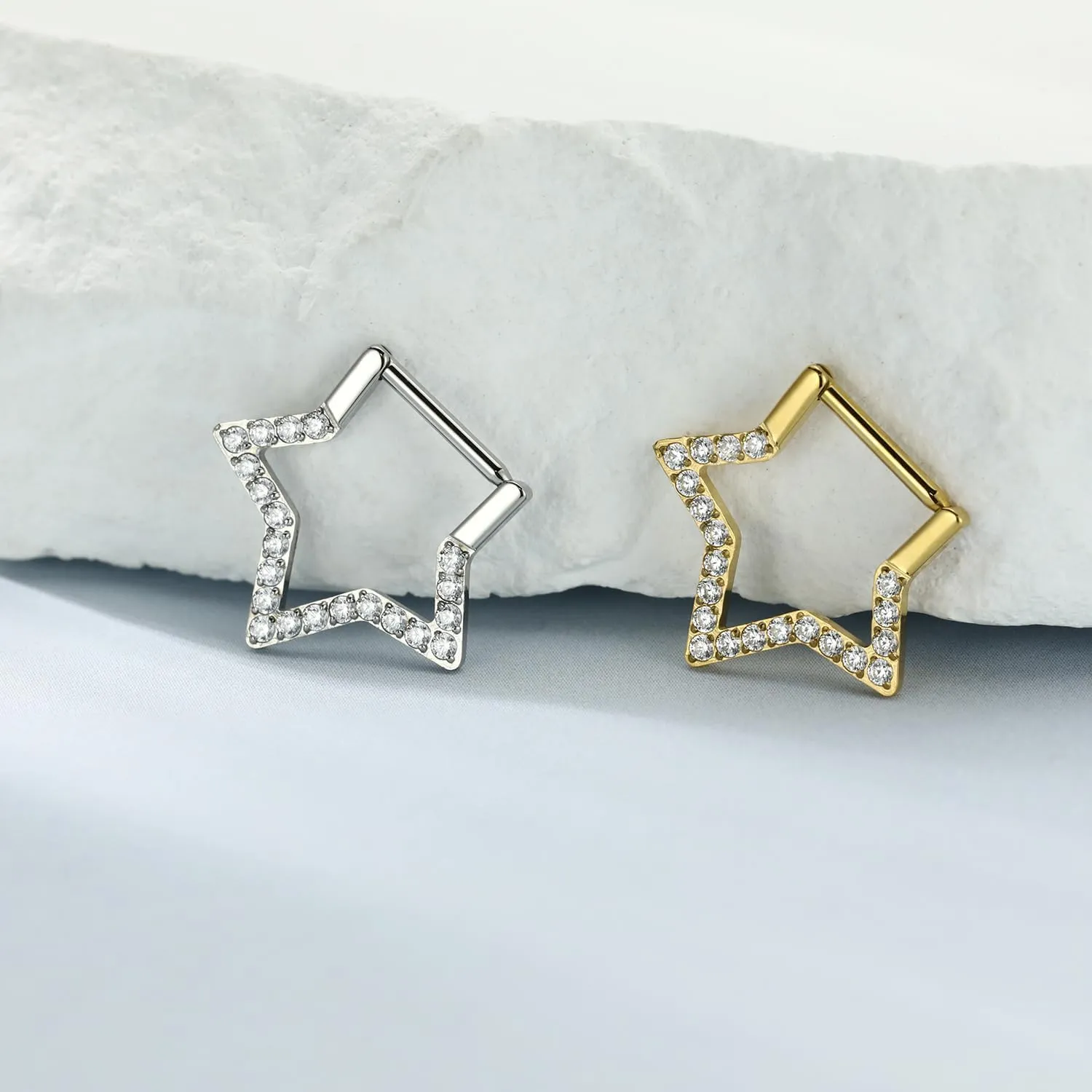 FUNLMO Star Septum Jewelry Daith Piercing Jewelry Nose Ring Huggie Earring Cartilage Earring Tragus Helix Rook Conch Piercing Jewelry 316L Surgical Steel