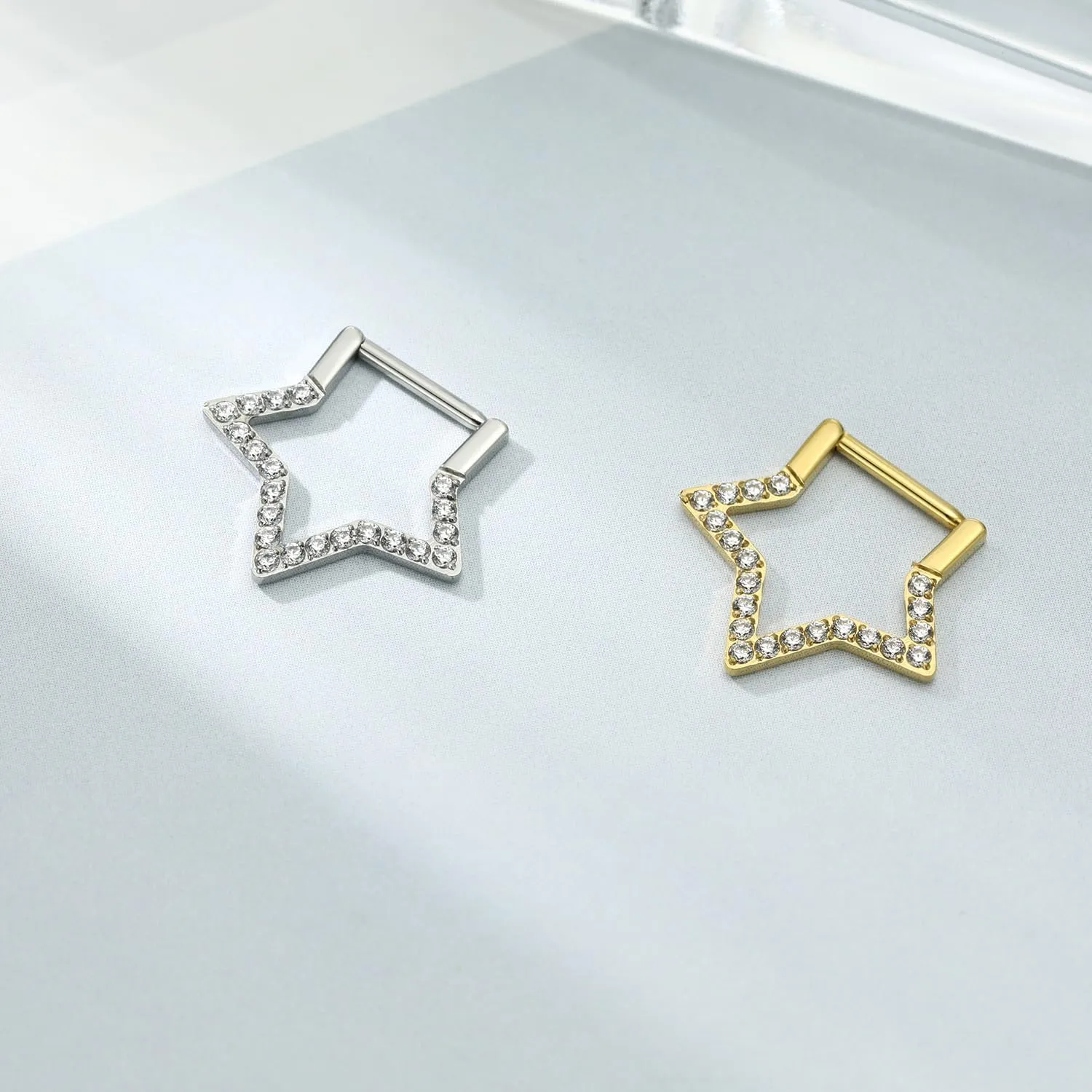 FUNLMO Star Septum Jewelry Daith Piercing Jewelry Nose Ring Huggie Earring Cartilage Earring Tragus Helix Rook Conch Piercing Jewelry 316L Surgical Steel