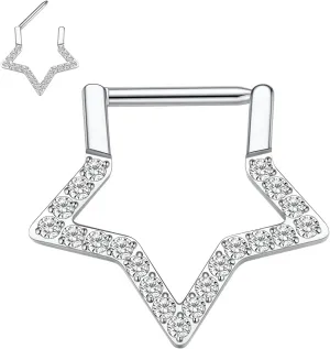 FUNLMO Star Septum Jewelry Daith Piercing Jewelry Nose Ring Huggie Earring Cartilage Earring Tragus Helix Rook Conch Piercing Jewelry 316L Surgical Steel