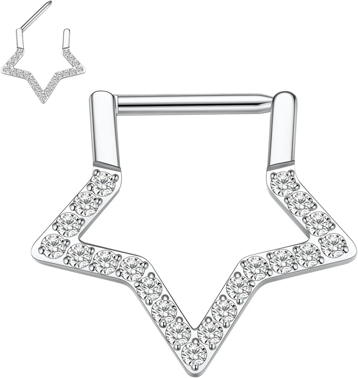 FUNLMO Star Septum Jewelry Daith Piercing Jewelry Nose Ring Huggie Earring Cartilage Earring Tragus Helix Rook Conch Piercing Jewelry 316L Surgical Steel