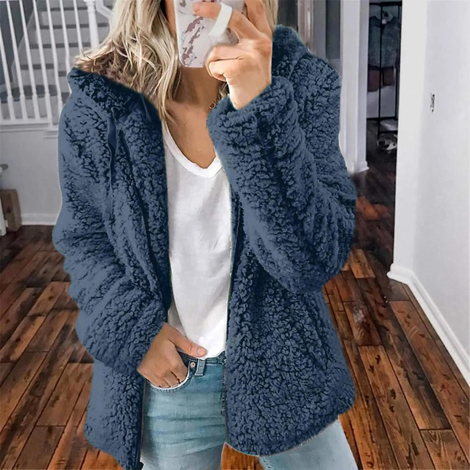 Fur Jackets for Women Sherpa Lined Warm Full Zip Winter Jackets Casual Open Front Cardigan Jacket Plus Size Plush Coats