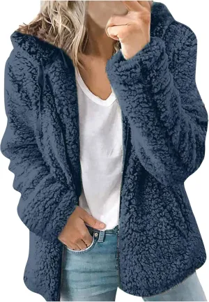Fur Jackets for Women Sherpa Lined Warm Full Zip Winter Jackets Casual Open Front Cardigan Jacket Plus Size Plush Coats