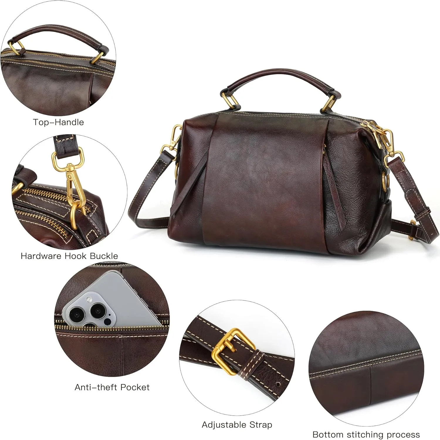 Genuine Leather Crossbody Bags for Women Wristlets Handbags Purse Small Satchel Clutch Shoulder Bag
