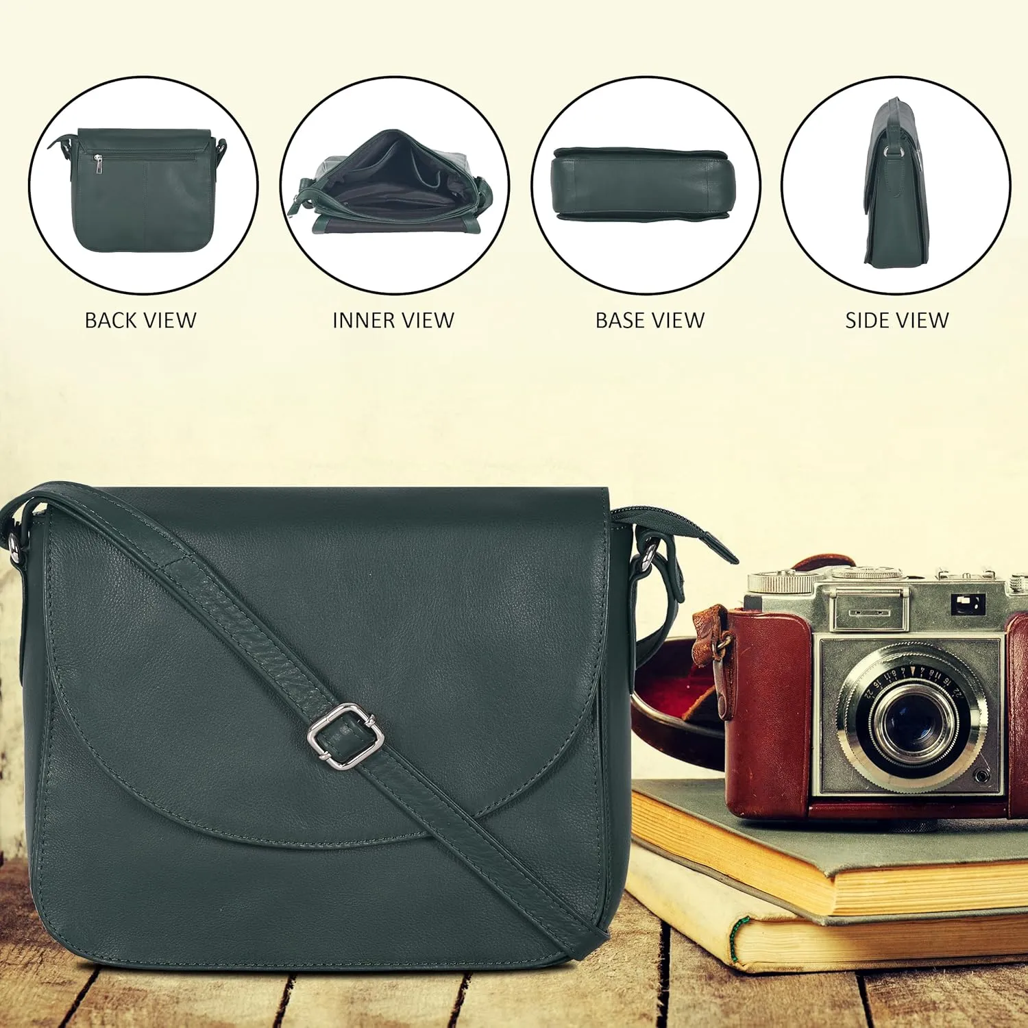 Genuine Leather Shoulder Crossbody Purse For Women with Adjustable Strap, Mobile Pocket & Outside & Inside Zipper