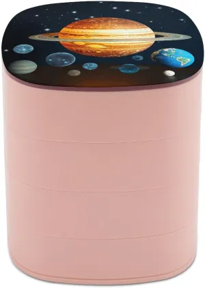 Glow in The Dark Solar System Planet Rotating Jewelry Box Round Jewelry Organizer 4 Tier Personalized Jewelry Box for Female Family And Friends