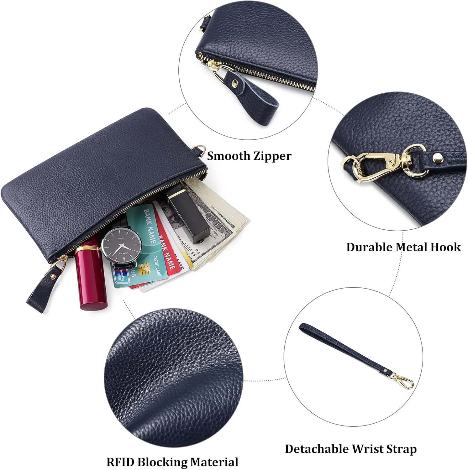 GOIACII Women's Wristlet Clutch Slim Leather Wallet RFID Blocking Handbag