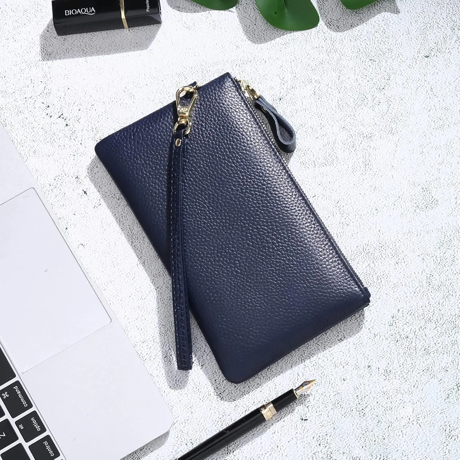 GOIACII Women's Wristlet Clutch Slim Leather Wallet RFID Blocking Handbag