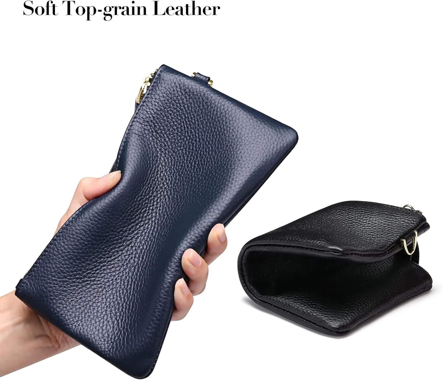 GOIACII Women's Wristlet Clutch Slim Leather Wallet RFID Blocking Handbag