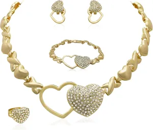 Gold Jewelry Set 18K Gold Accessories for Women Jewelry Set Wedding Bridal Fashion Jewelry Sets Women Accessories Bracelets Earrings and Rings Sweetheart Gifts