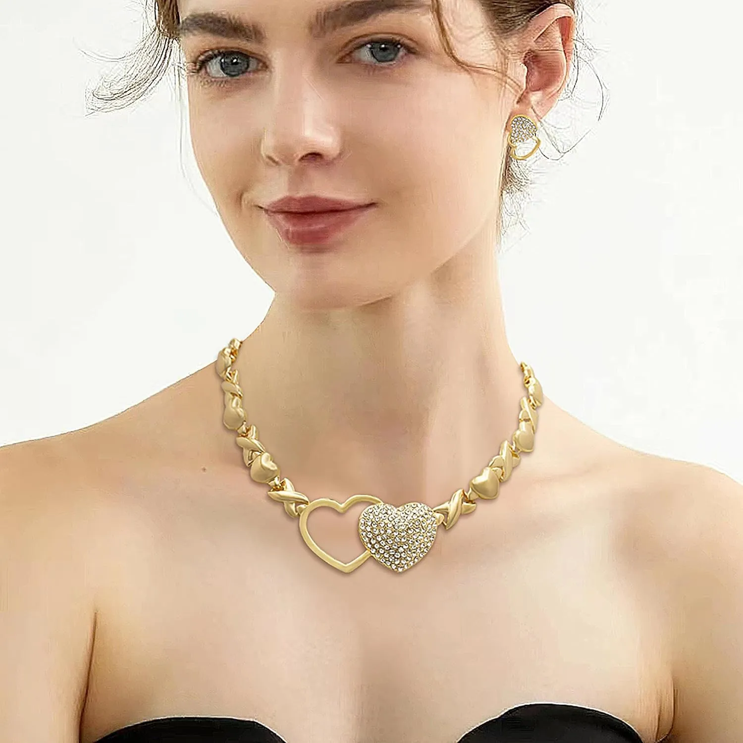 Gold Jewelry Set 18K Gold Accessories for Women Jewelry Set Wedding Bridal Fashion Jewelry Sets Women Accessories Bracelets Earrings and Rings Sweetheart Gifts