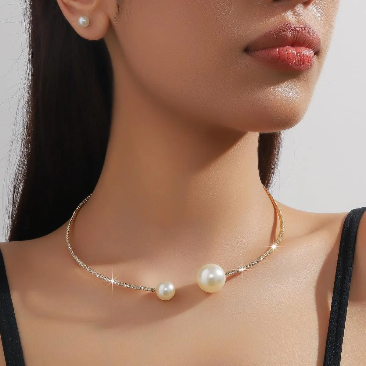 Gold Jewelry Set for Prom,Pearl Necklace Earrings Bracelet Crystal Bridal Wedding Prom Dresses Costume Jewelry Accessories Rhinestone Bridal Jewelry Set for Women