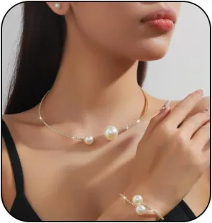 Gold Jewelry Set for Prom,Pearl Necklace Earrings Bracelet Crystal Bridal Wedding Prom Dresses Costume Jewelry Accessories Rhinestone Bridal Jewelry Set for Women