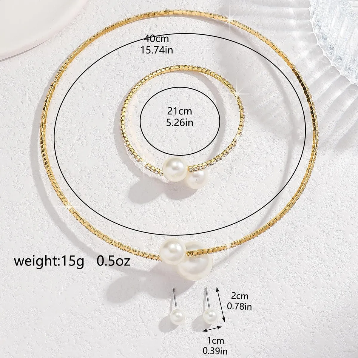Gold Jewelry Set for Prom,Pearl Necklace Earrings Bracelet Crystal Bridal Wedding Prom Dresses Costume Jewelry Accessories Rhinestone Bridal Jewelry Set for Women