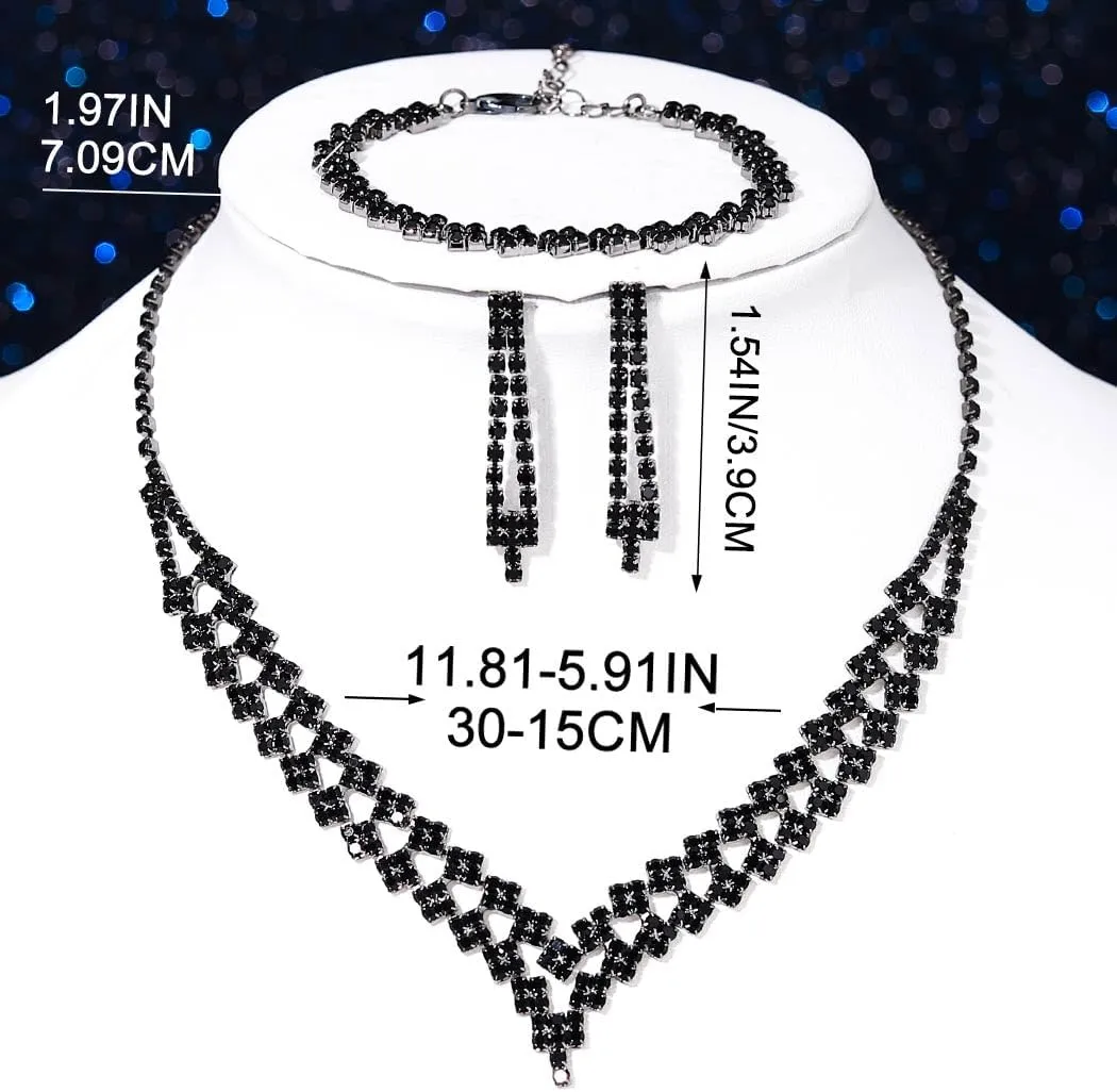 GORAIS Rhinestone Necklace Jewelry Set Silver Prom Wedding Jewelry for Women and Brides