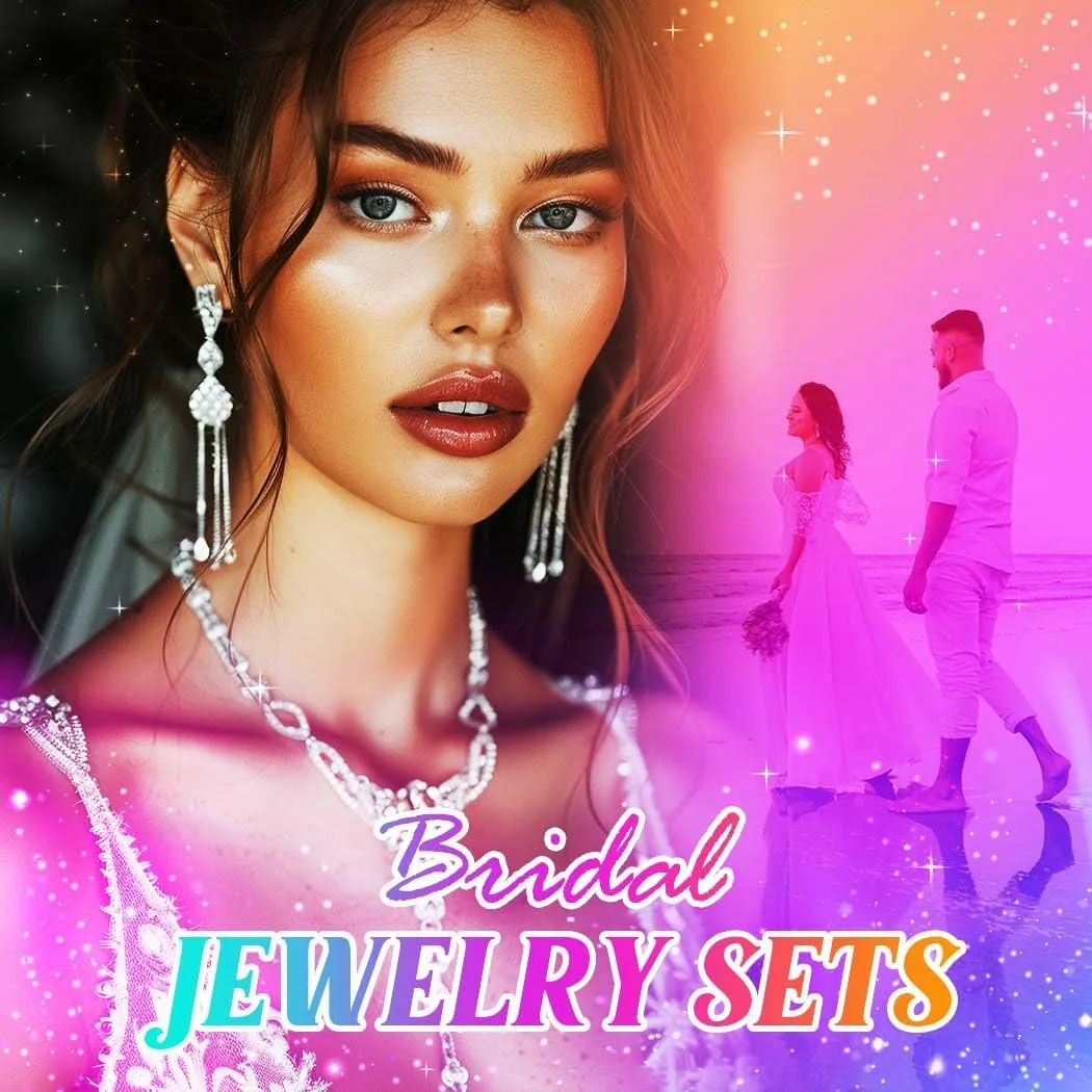 GORAIS Rhinestone Necklace Jewelry Set Silver Prom Wedding Jewelry for Women and Brides
