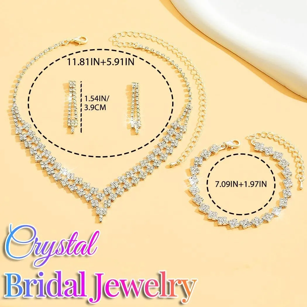 GORAIS Rhinestone Necklace Jewelry Set Silver Prom Wedding Jewelry for Women and Brides