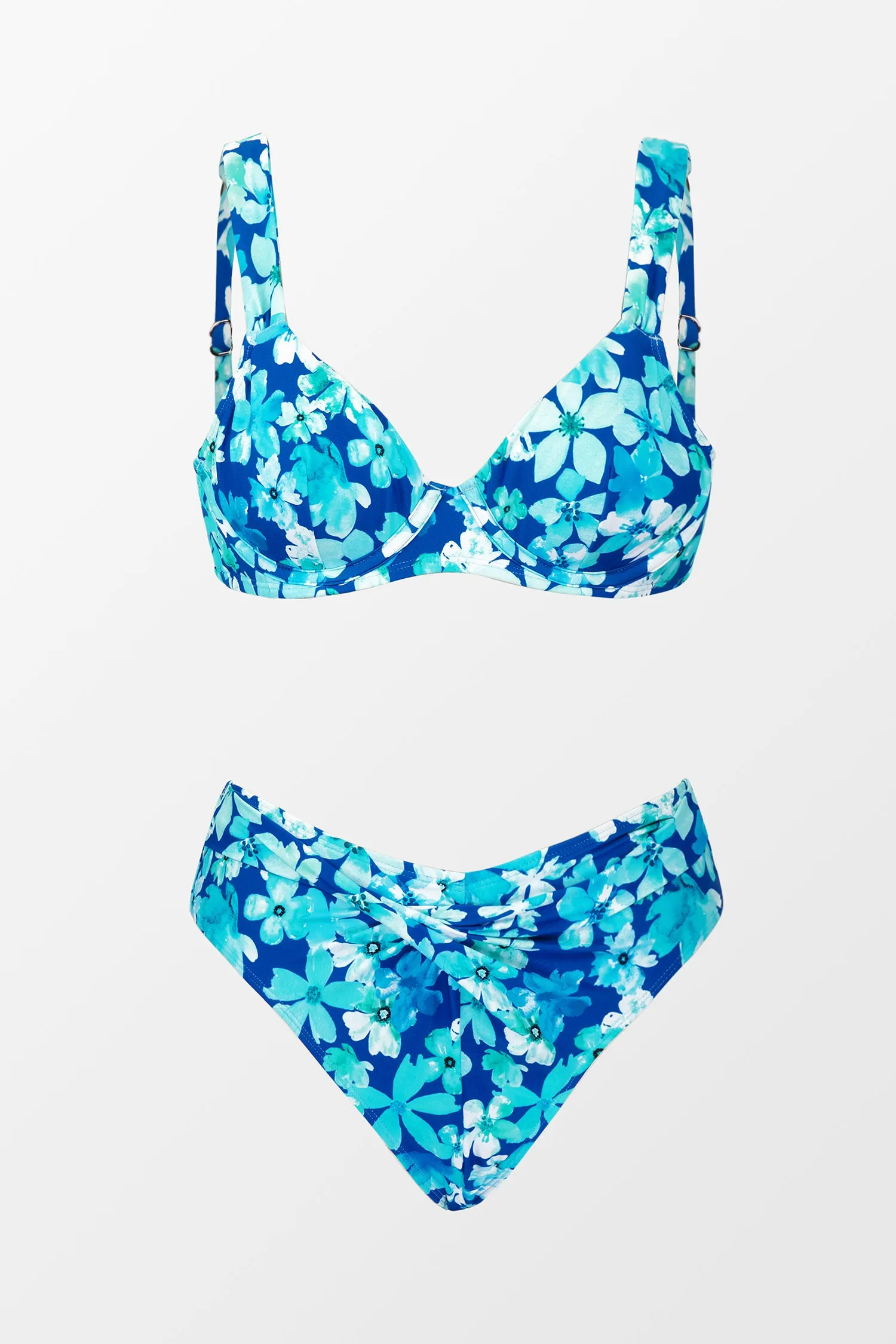 Graphic Cherry Blossoms Underwire Top & Twist Front Bikini Set