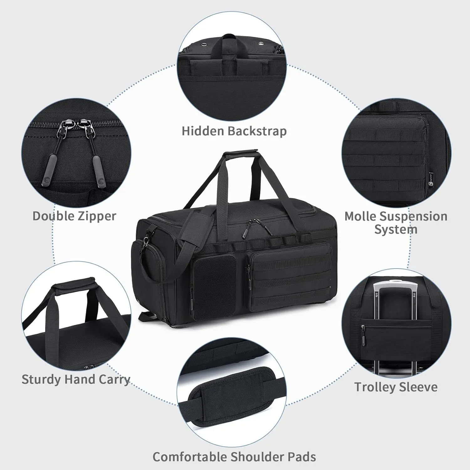 Gym Bags for Men 55L Tactical Duffle Bag Sports Travel Bag Gym Weekender Overnight Backpack with Shoe Compartment and Wet Pocket 3 In 1 Tactical Military Backpack