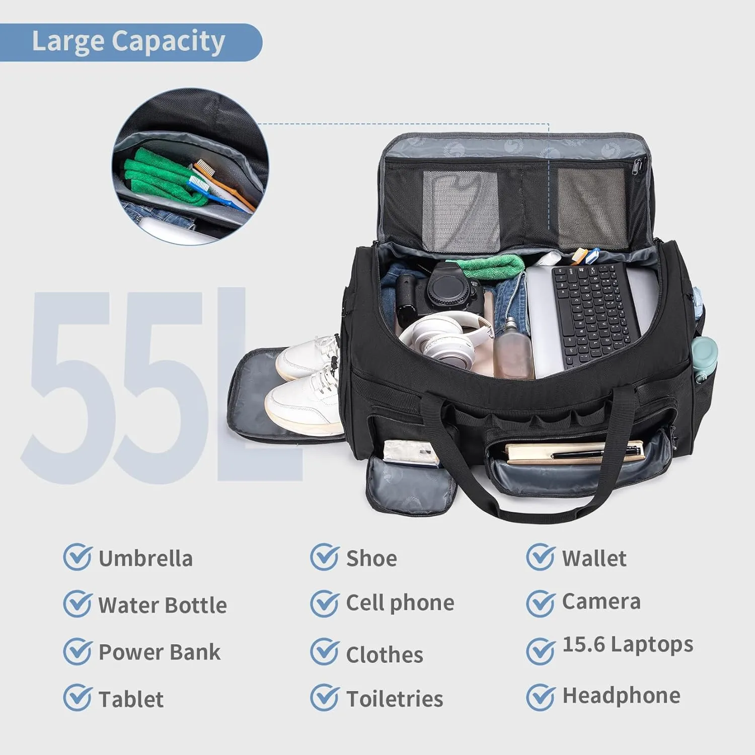 Gym Bags for Men 55L Tactical Duffle Bag Sports Travel Bag Gym Weekender Overnight Backpack with Shoe Compartment and Wet Pocket 3 In 1 Tactical Military Backpack