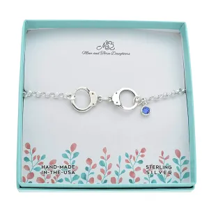 Handcuff Chain Bracelet for Women Sterling, Silver with Crystal Accent, Best Friend Bracelet, Police Officer Jewelry, Friendship Bracelet. Silver Jewelry Jewelry Gift