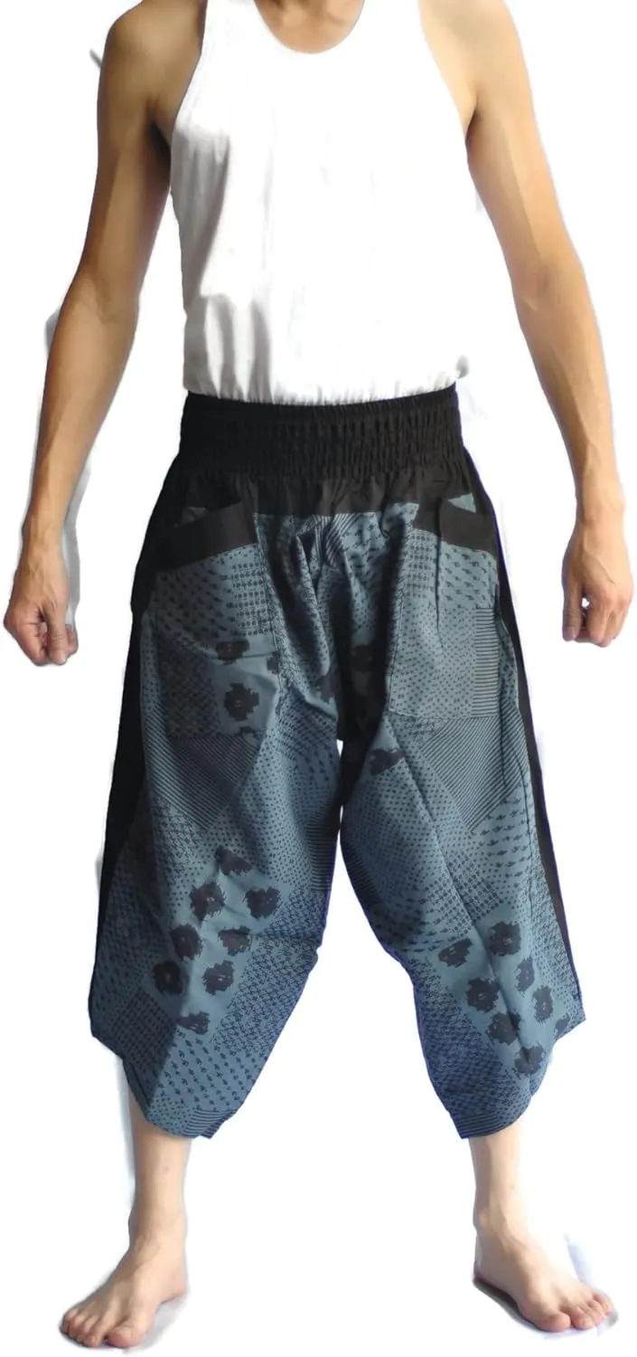 Harem Pants Men, Thai Fisherman Pants, Ninja Pants, Harem Trousers, Capri, Plus Size, Baggy,Hakama Pants Elephant, Winter Pants Men Men's Japanese Style Pants State Grey Japan Alphabet Design