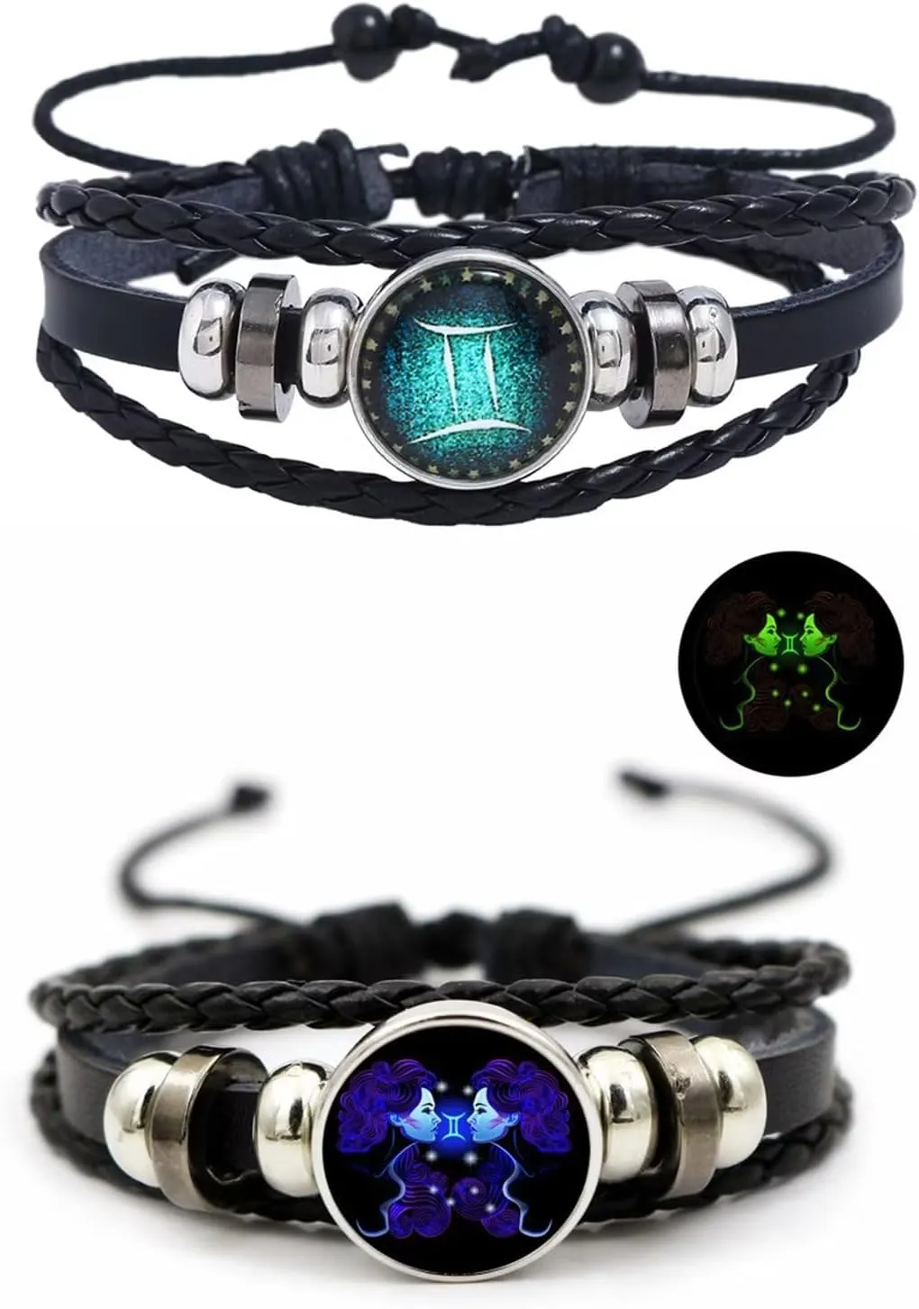 Harry and Henry 2Pcs Capricorn Bracelets for Women Men Multilayer Braided Leather Bracelets 12 Sign Zodiac Constellation Bracelets Handmade Zodiac Sign Wrap Bracelets