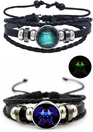 Harry and Henry 2Pcs Capricorn Bracelets for Women Men Multilayer Braided Leather Bracelets 12 Sign Zodiac Constellation Bracelets Handmade Zodiac Sign Wrap Bracelets