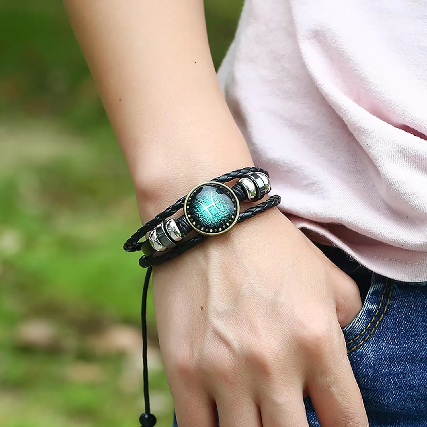 Harry and Henry 2Pcs Capricorn Bracelets for Women Men Multilayer Braided Leather Bracelets 12 Sign Zodiac Constellation Bracelets Handmade Zodiac Sign Wrap Bracelets
