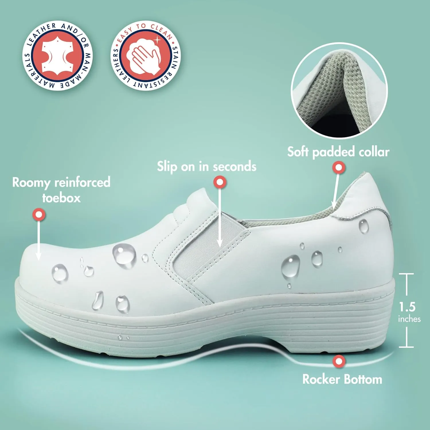Hawkwell Pro Leather Nurse Clogs for Women Lightweight Slip Resistant Arch Support Healthcare Professional Nursing Shoes Work Clog