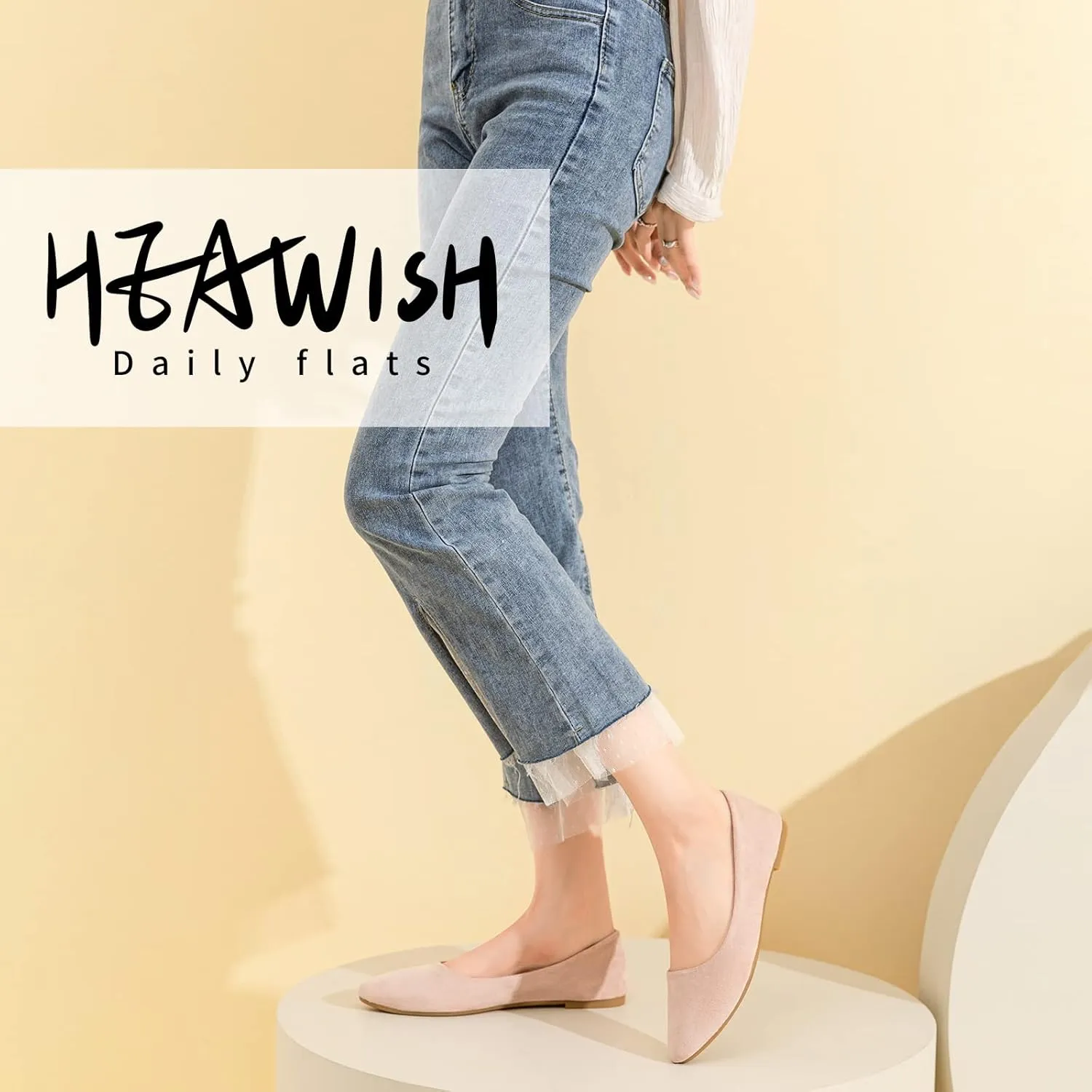 HEAWISH Women??s Black Flats Shoes Comfortable Suede Pointed Toe Slip On Casual Ballet Flats Dress Shoes Nude Flats