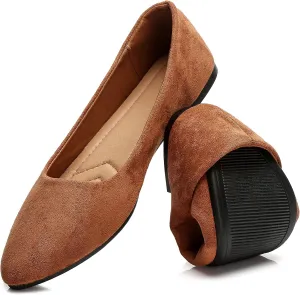 HEAWISH Women??s Black Flats Shoes Comfortable Suede Pointed Toe Slip On Casual Ballet Flats Dress Shoes Nude Flats