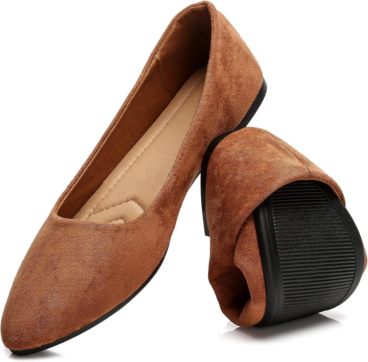 HEAWISH Women??s Black Flats Shoes Comfortable Suede Pointed Toe Slip On Casual Ballet Flats Dress Shoes Nude Flats