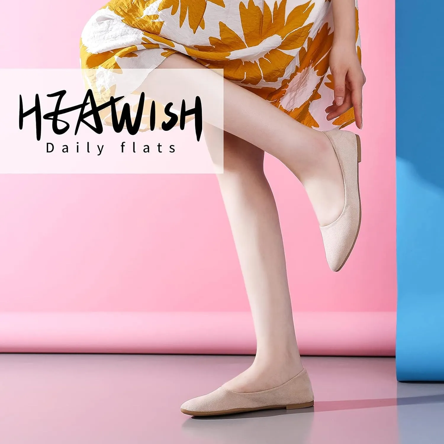 HEAWISH Women??s Black Flats Shoes Comfortable Suede Pointed Toe Slip On Casual Ballet Flats Dress Shoes Nude Flats