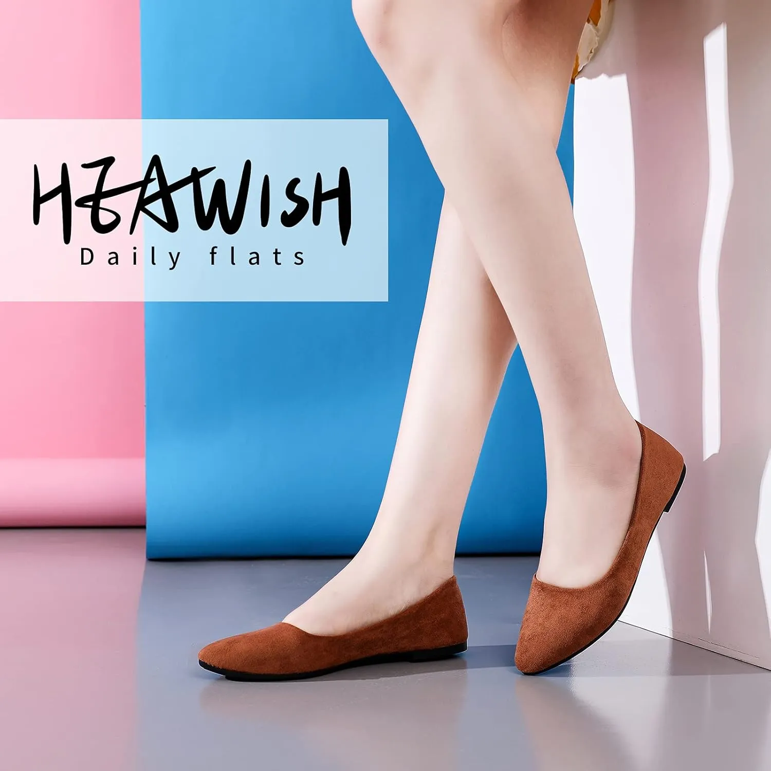 HEAWISH Women??s Black Flats Shoes Comfortable Suede Pointed Toe Slip On Casual Ballet Flats Dress Shoes Nude Flats