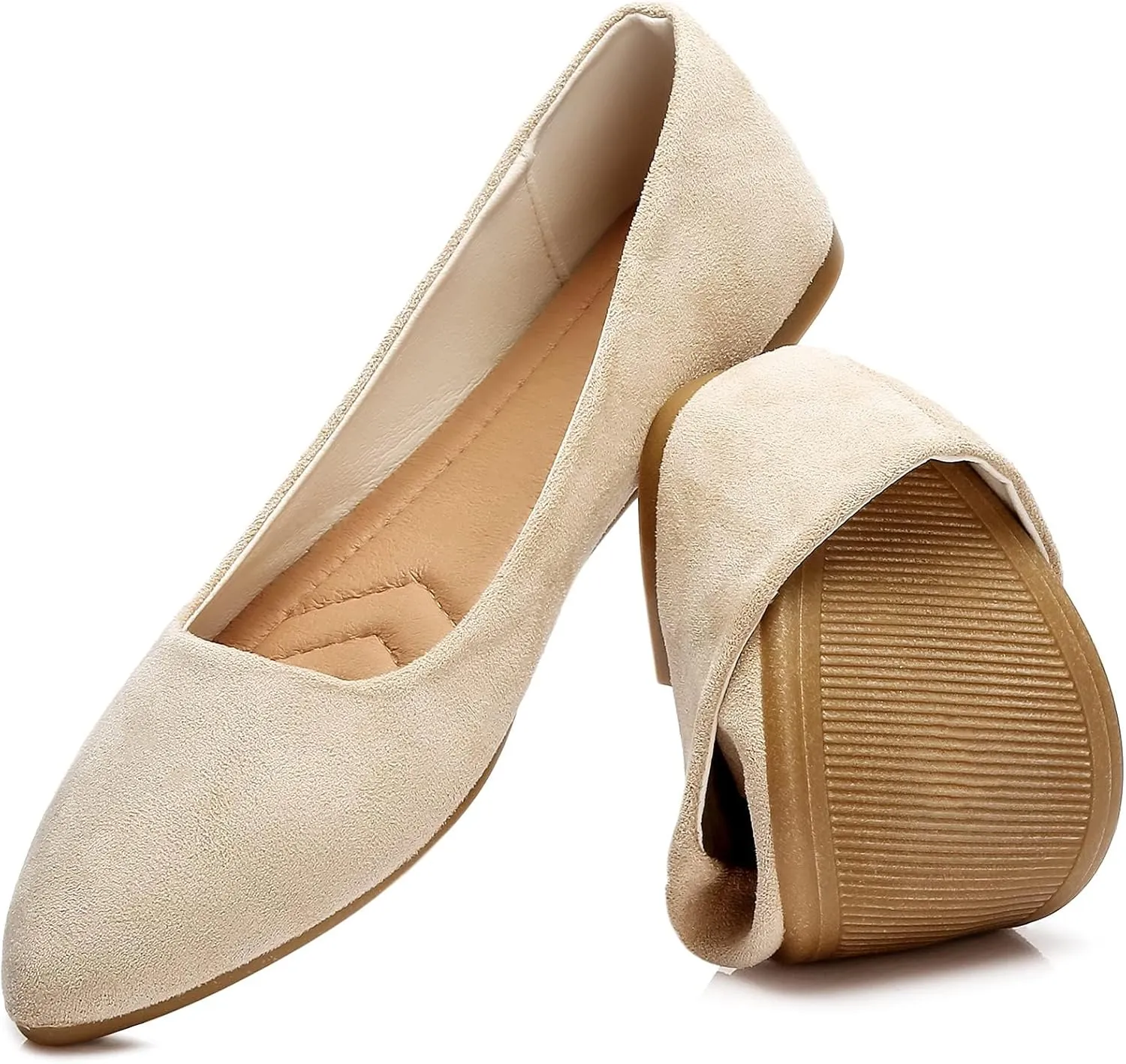 HEAWISH Women??s Black Flats Shoes Comfortable Suede Pointed Toe Slip On Casual Ballet Flats Dress Shoes Nude Flats
