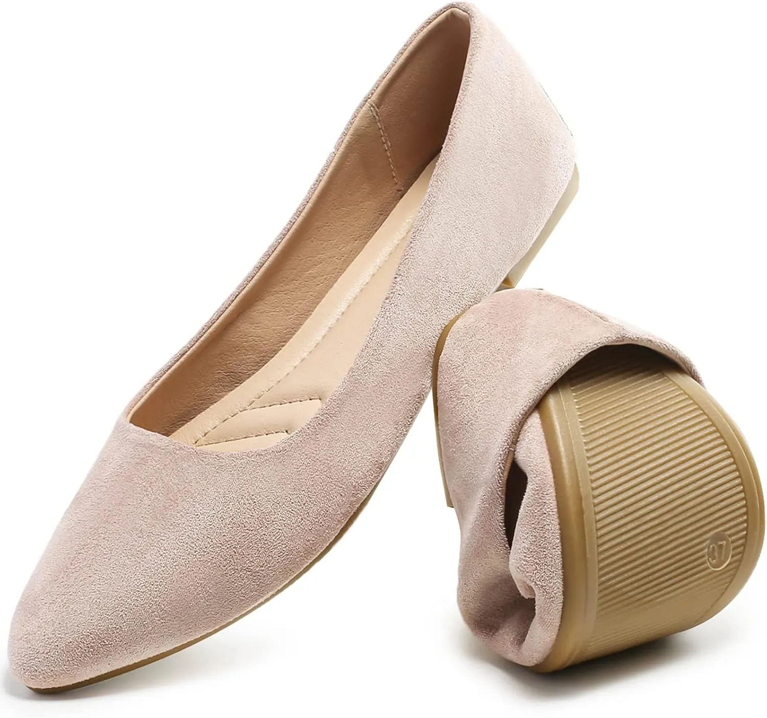 HEAWISH Women??s Black Flats Shoes Comfortable Suede Pointed Toe Slip On Casual Ballet Flats Dress Shoes Nude Flats