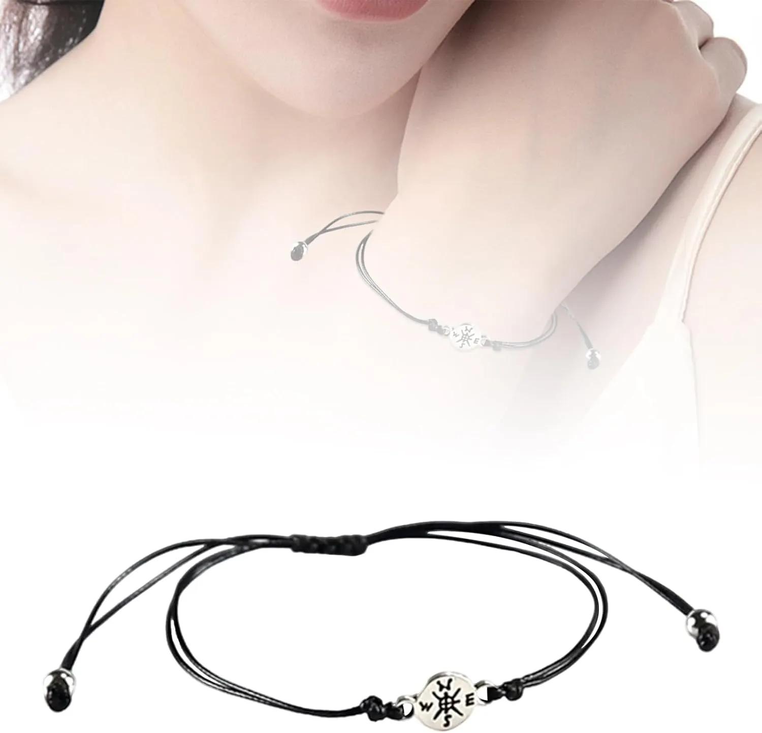 HELLORSO Handmade String Bracelet for Women Men Compass Braided Adjustable Charm Bracelets Minimalist Graduate Gifts