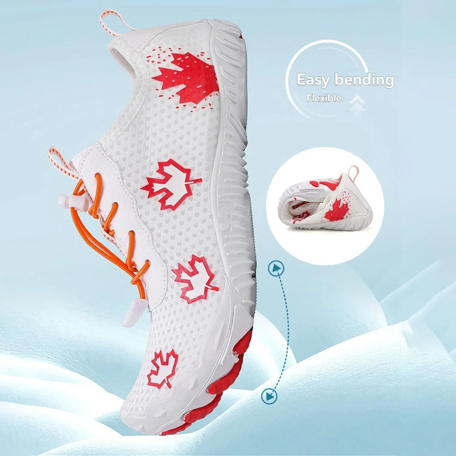 Hike Barefoot Shoes Women Men Non-Slip Athletic Footwear Wide Toe Box Shoes Grounded Footwear Maple Leaf Print Running Swimming Sneaker Quick Dry Hiking Shoe Lightweight Breathable Shoe