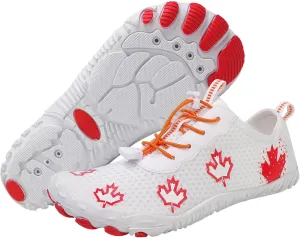 Hike Barefoot Shoes Women Men Non-Slip Athletic Footwear Wide Toe Box Shoes Grounded Footwear Maple Leaf Print Running Swimming Sneaker Quick Dry Hiking Shoe Lightweight Breathable Shoe