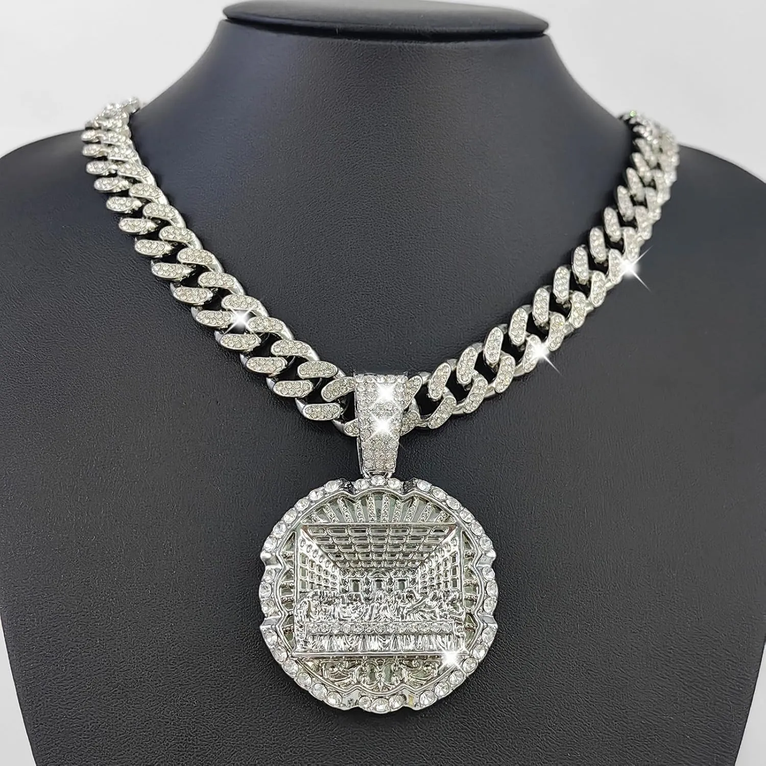 Hip-hop Cuban Chain, Rhinestone Pendant Necklace Jewelry For MenMen's Fashion JewelryWomen's Jewelry