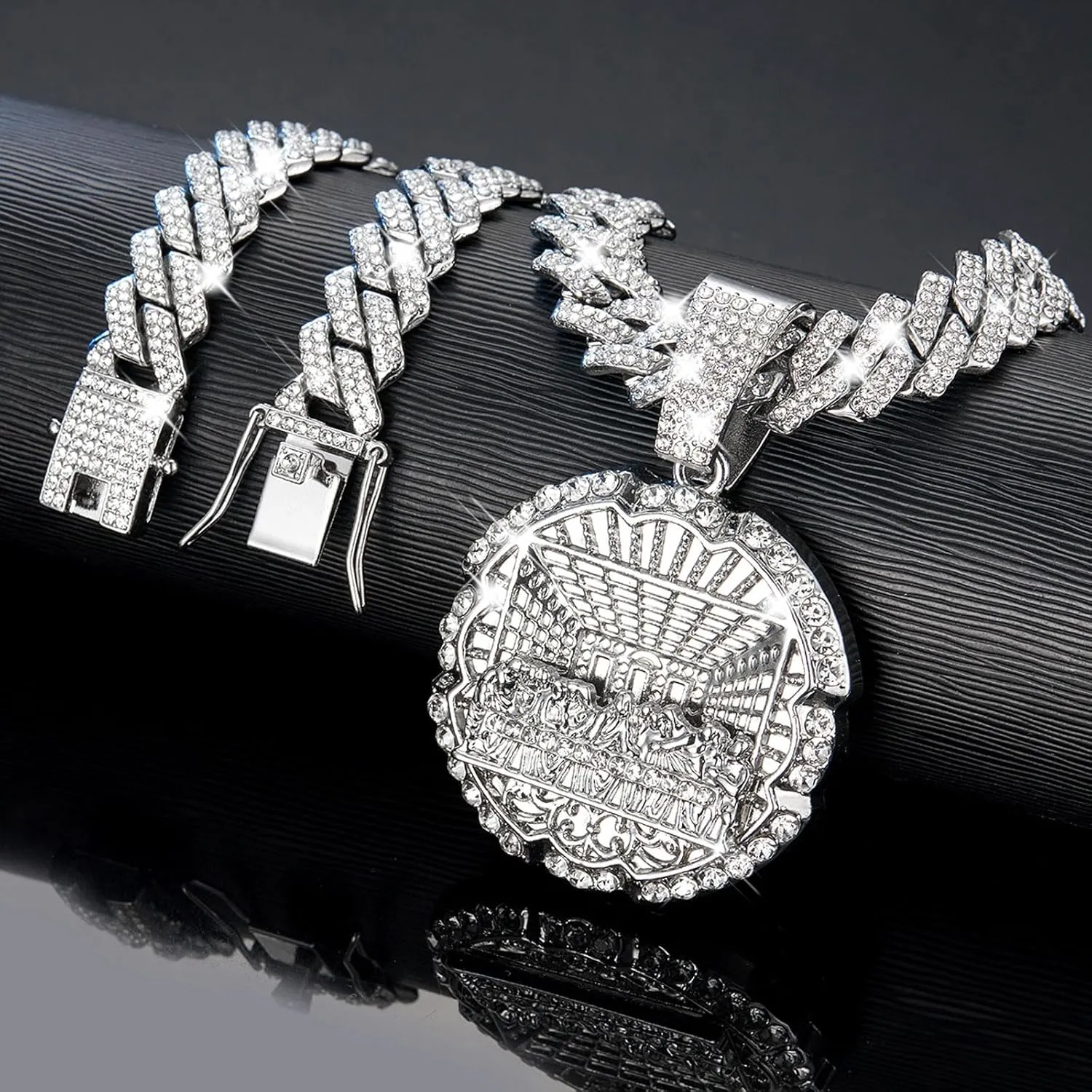 Hip-hop Cuban Chain, Rhinestone Pendant Necklace Jewelry For MenMen's Fashion JewelryWomen's Jewelry